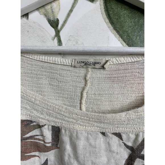 Lungo L'Arno Italy Made 1X Floral Rolled Sleeves Floral Blouse 100% Linen - Picture 4 of 9